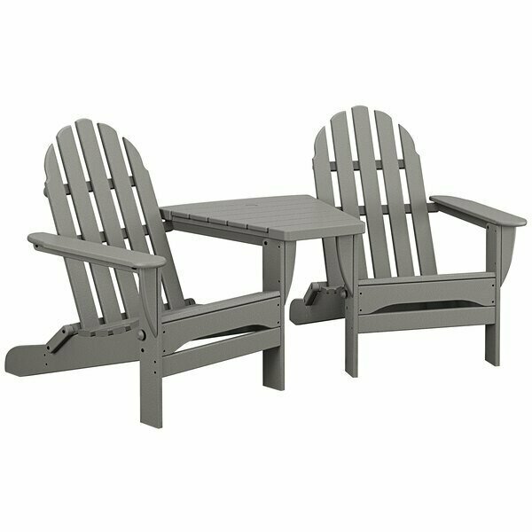 Polywood Classic Series Slate Grey Folding Adirondack Chairs with Connecting Table 633PWS5621GY